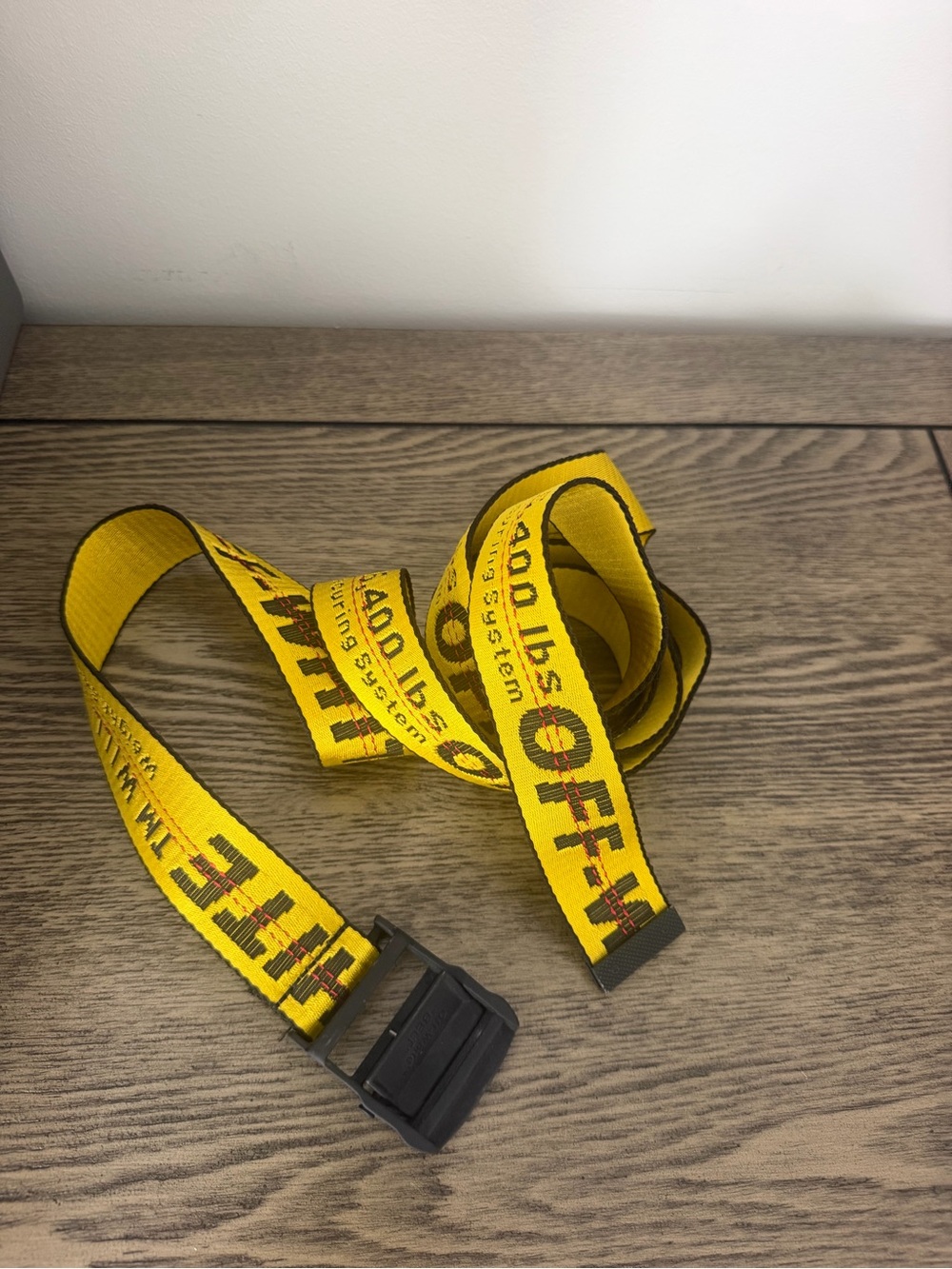 Off-White Yellow Industrial Logo Webbing Belt with Black Buckle